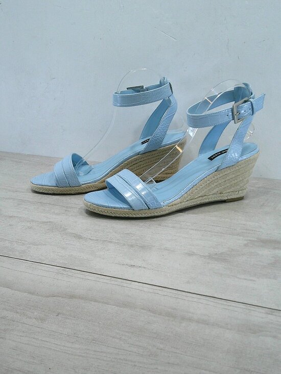 Nine West Baby Blue Croc Embossed Patent Joie Espadrille Wedge Heel Size 11 M - Picture 12 of 14